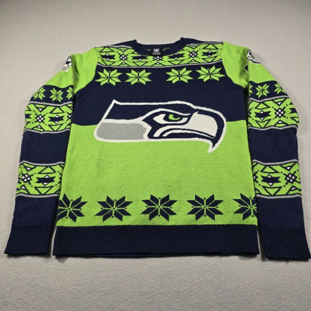 NFL Team Apparel Men's Seattle Seahawk Knit Sweater Embroidered Logo Size Small